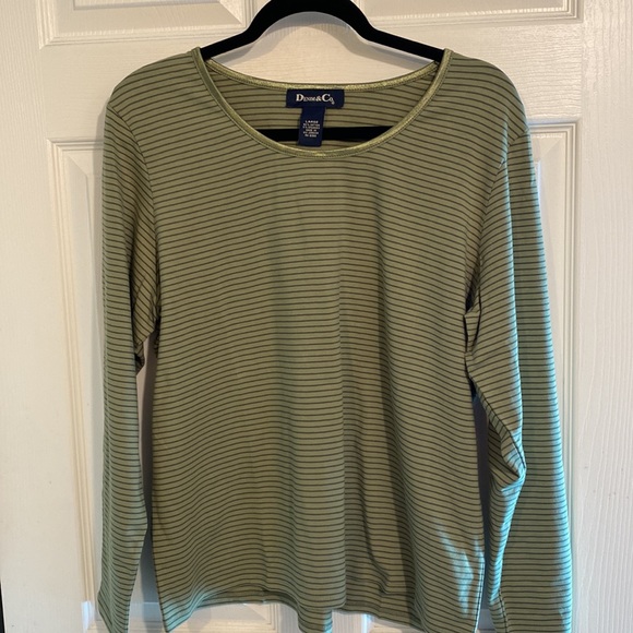 Women Top Green Strip Boatneck Velvet Trim Neckline Size Large Long Sleeve - Picture 7 of 7